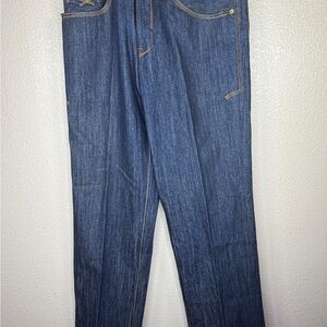 Rocawear Dark Blue Straight Jeans Embroidered Graphic Back Pockets